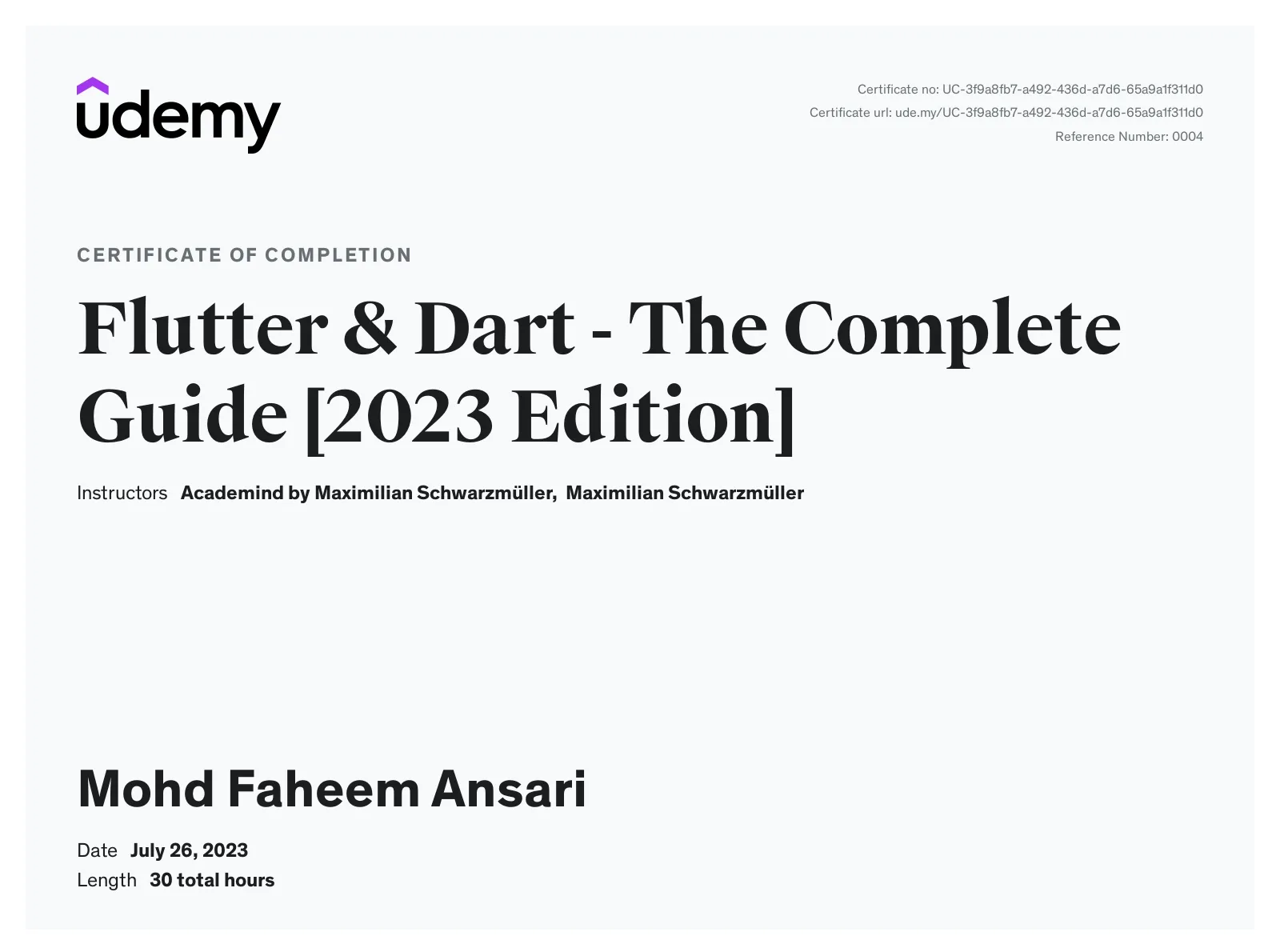 Flutter & Dart Certificate Thumbnail